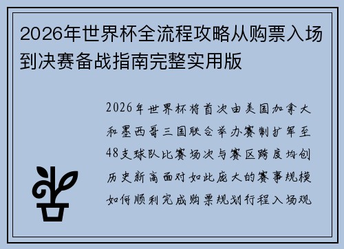 2026年世界杯全流程攻略从购票入场到决赛备战指南完整实用版