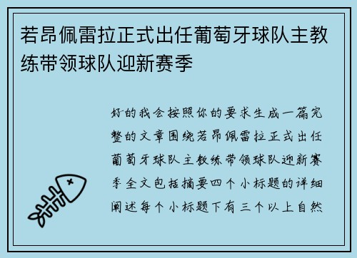 若昂佩雷拉正式出任葡萄牙球队主教练带领球队迎新赛季